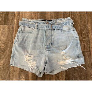 HOLLISTER HIGH RISE MOM SHORT 3" LIGHT BLUE BUTTON FLY SIZE 1 W25 DISTRESSED